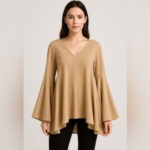 Aakasha Women’s Beige Bell Sleeve Flowy Top Size M Minimalist Designer Bulgar